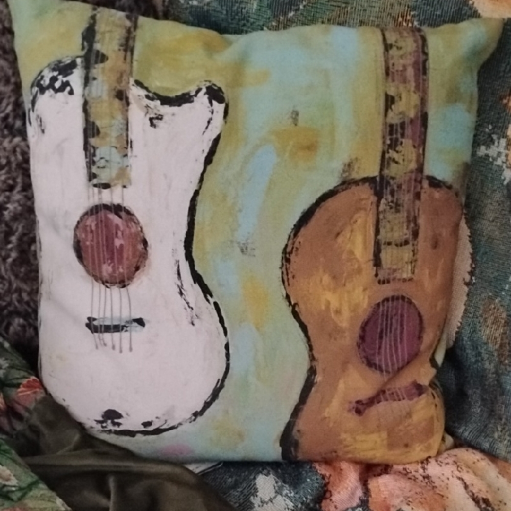 Artistic Guitar Print Throw Pillow Hand Painted